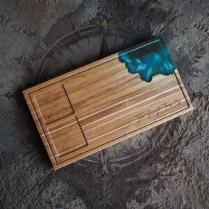 Teak Cutting Board with Ocean Resin Accent – 18 x 11 in., 1.5 in. Thick