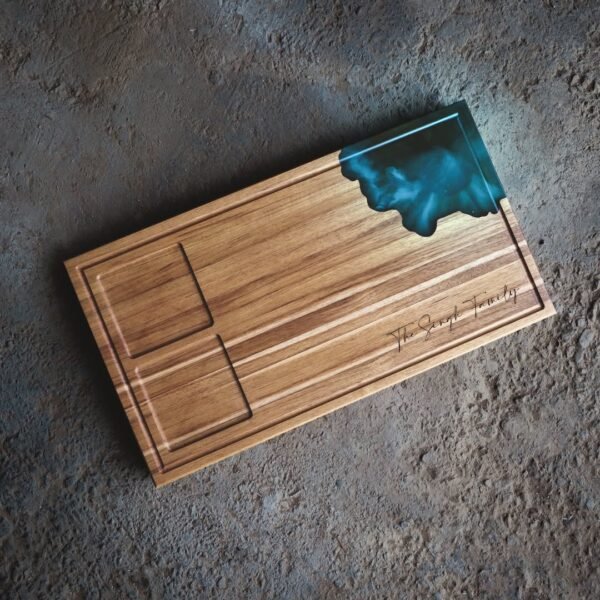 Teak Cutting Board with Ocean Resin Accent – 18 x 11 in., 1.5 in. Thick