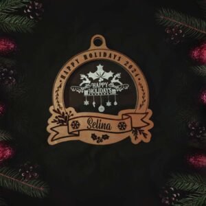 Happy Holiday Christmas Ornament – Personalized Engraving Available