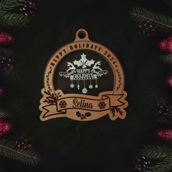 Happy Holiday Christmas Ornament – Personalized Engraving Available