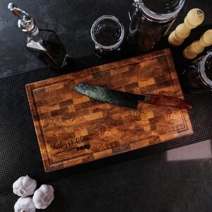End-Grain Teak Cutting Board – 18 x 11 x 1.5 in.